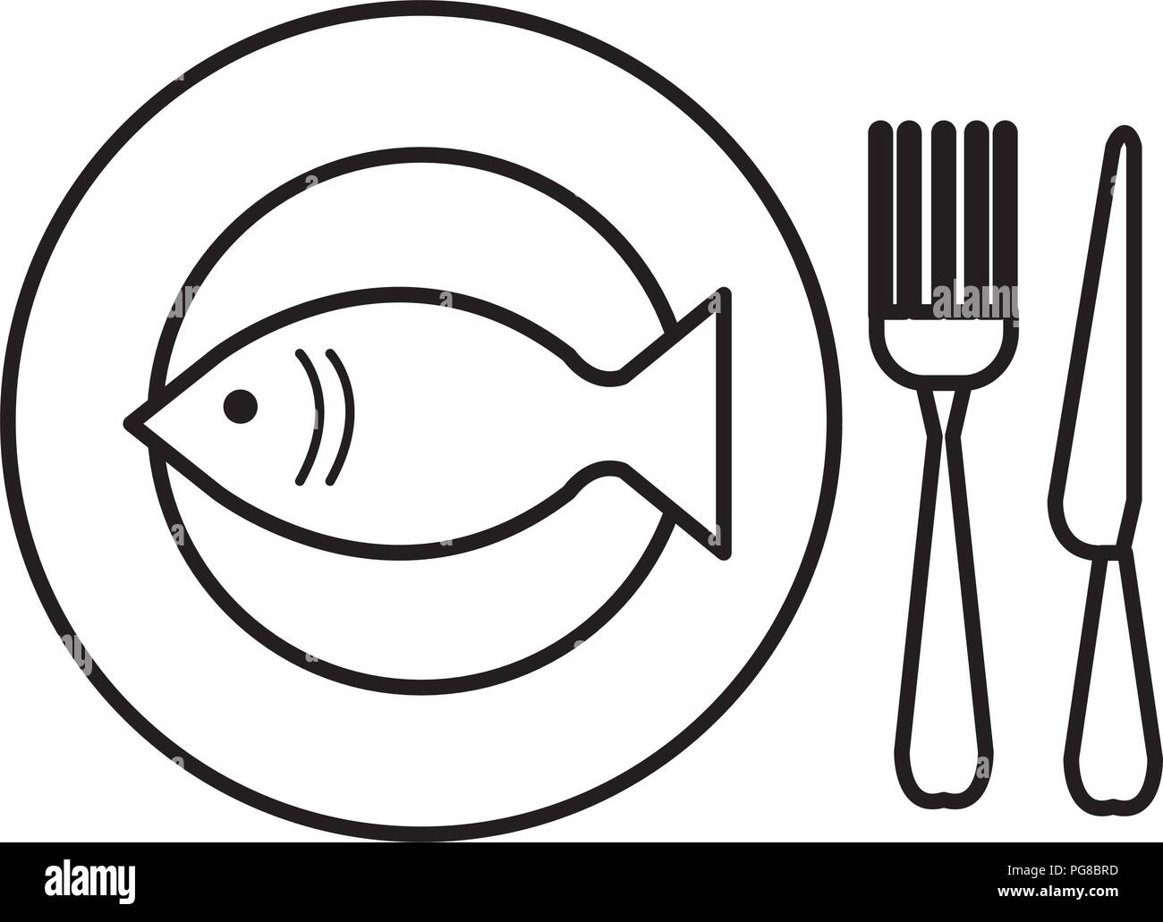 fresh fish in dish with cutleries Stock Vector