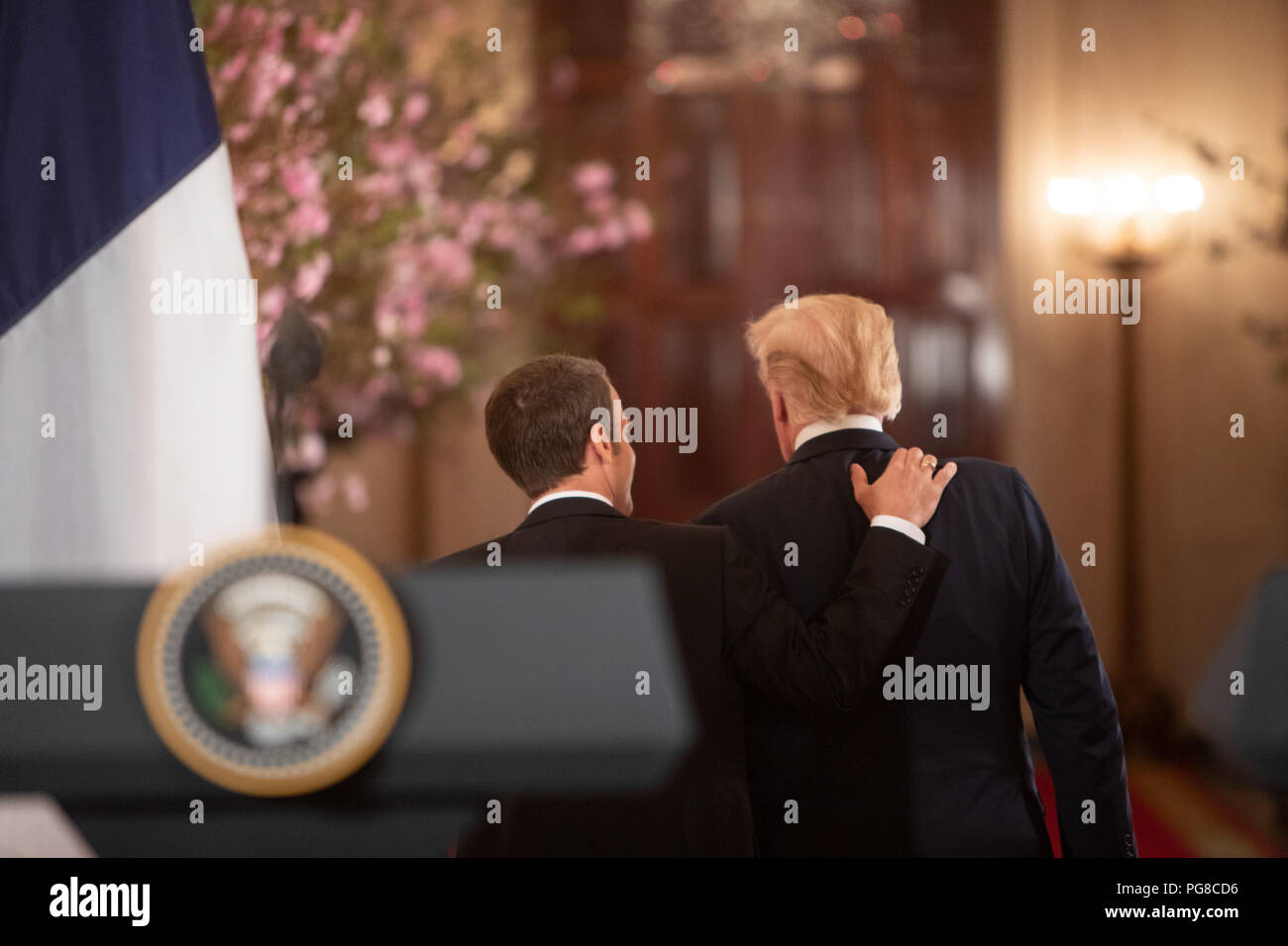 President Trump holds a joint press availability with the President of France The Official State Visit of France Stock Photo