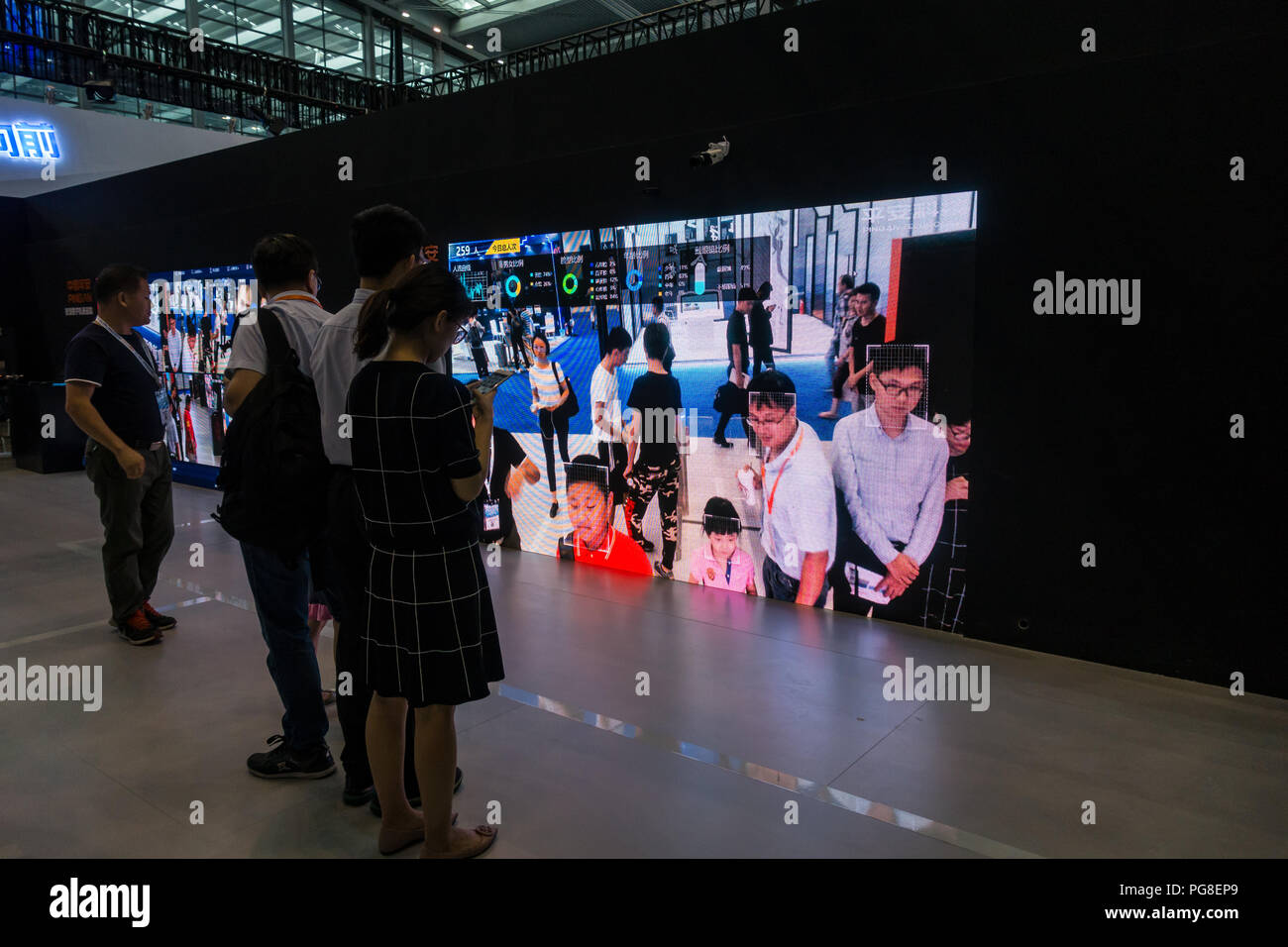 Face monitoring and surveillance technology exhibit at China Smart City Expo 2018 in Shenzhen, China. Stock Photo