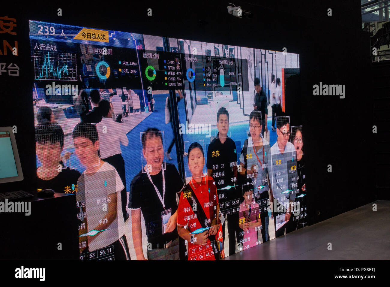 Face monitoring and surveillance technology exhibit at a Smart City Expo in Shenzhen, China. Stock Photo