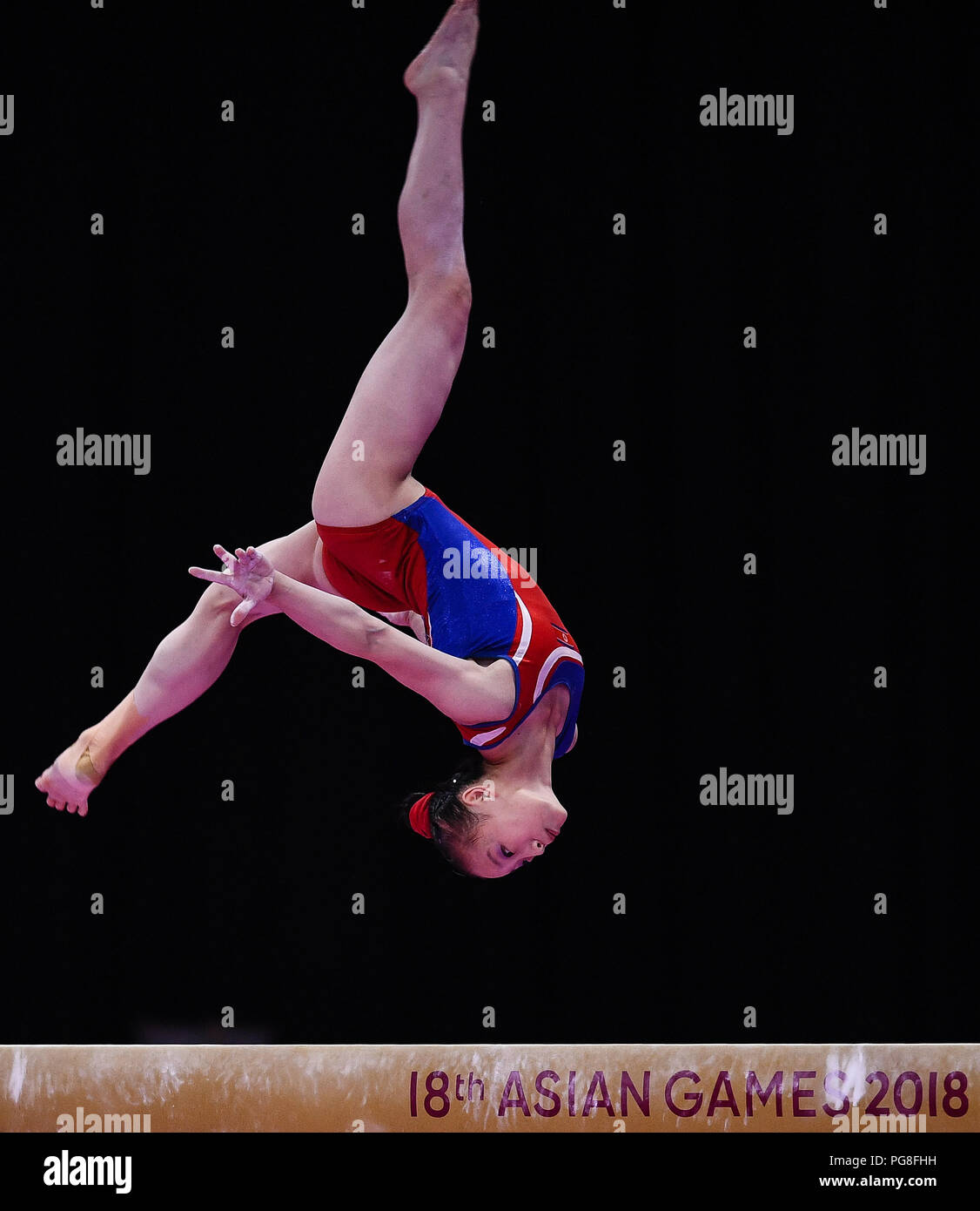 Jakarta. 24th Aug, 2018. Kim Su Jong of the Democratic People's Republic of Korea (DPRK) competes during the Artistic Gymnastics Women's Balance Beam Final at the 18th Asian Games in Jakarta, Indonesia on Aug. 24, 2018. Credit: Li Xiang/Xinhua/Alamy Live News Stock Photo