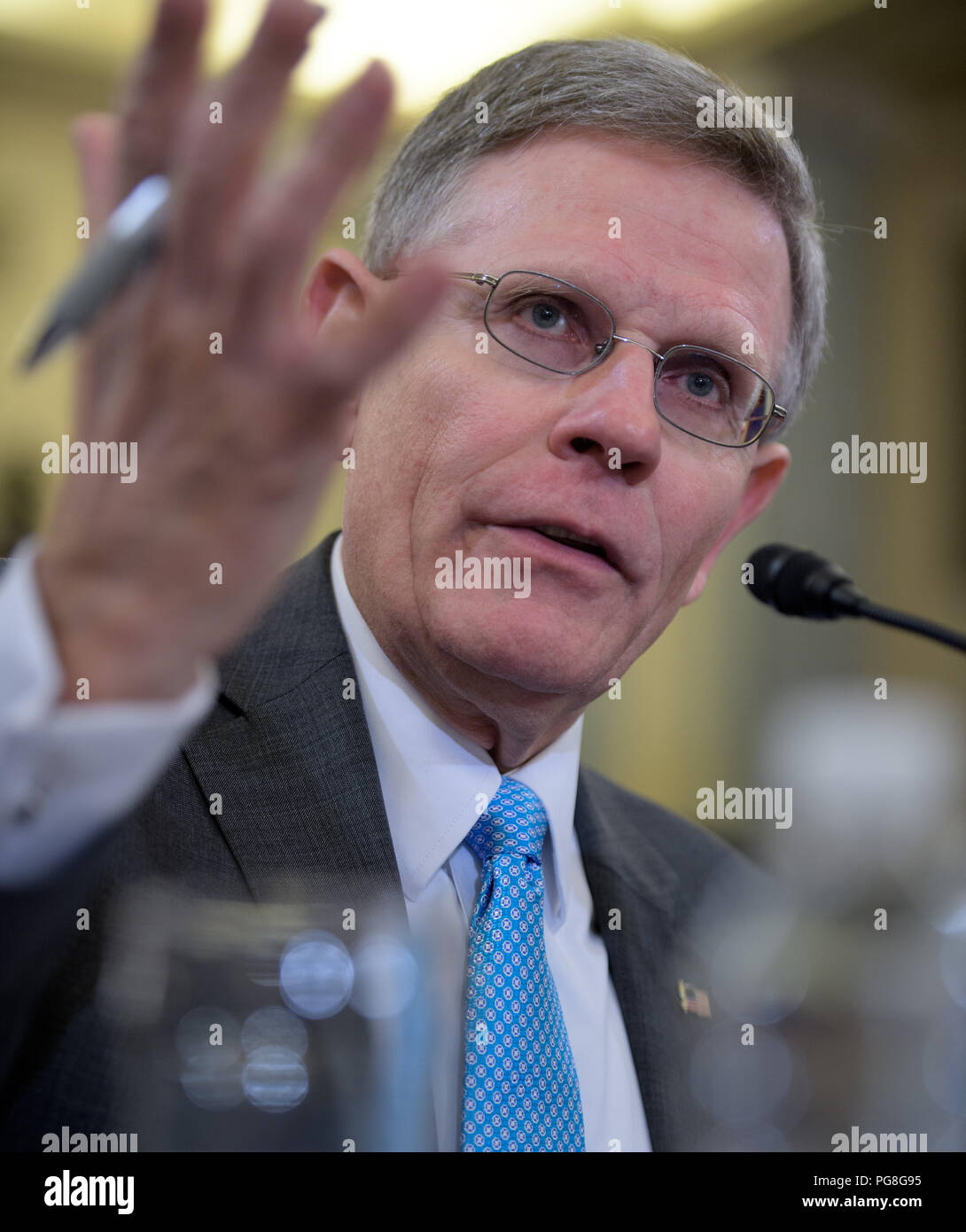 Washington, DC, USA. 23rd Aug, 2018. Dr. Kelvin Droegemeier of Oklahoma appears before the Senate Committee on Commerce, Science, and Transportation as the nominee to be the Director of the Office of Science and Technology Policy on Thursday, Aug. 23, 2018 in the Russell Senate Office Building in Washington. Photo Credit: (NASA/Bill Ingalls) National Aeronautics and Space Administration via globallookpress.com Credit: National Aeronautics And Space A/Russian Look/ZUMA Wire/Alamy Live News Stock Photo