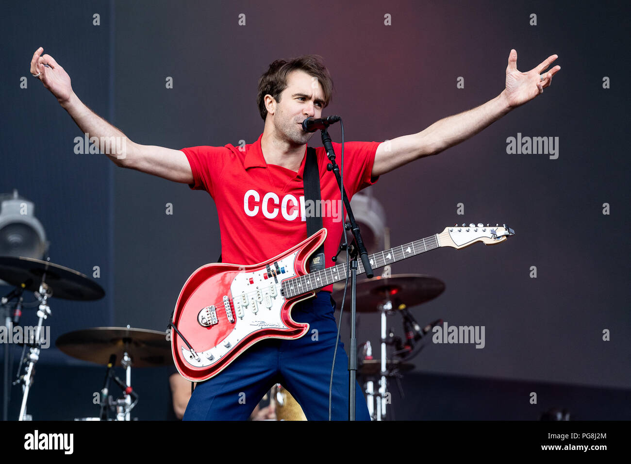 Justin Hayward-Young of The Vaccines performs live on stage at Leeds Festival, UK, 24th Aug, 2018. Stock Photo