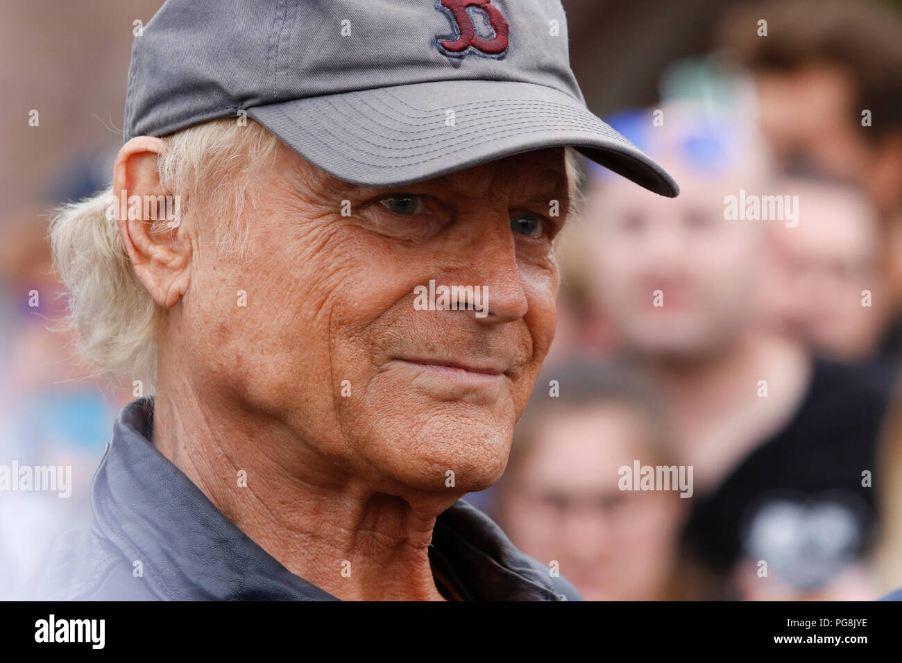 Worms, Germany. 24th August 2018. Close-up portrait of Terence Hill. Italian actor Terence Hill visited the German city of Worms, to present his new movie (My Name is somebody). Terence Hill added the stop in Worms to his movie promotion tour in Germany, to visit a pedestrian bridge, that is unofficially named Terence-Hill-Bridge (officially Karl-Kubel-Bridge). Stock Photo