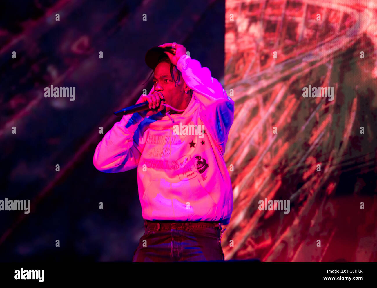 Travis Scott performs on the main stage on day one at reading festival 24th August 2018 Stock Photo