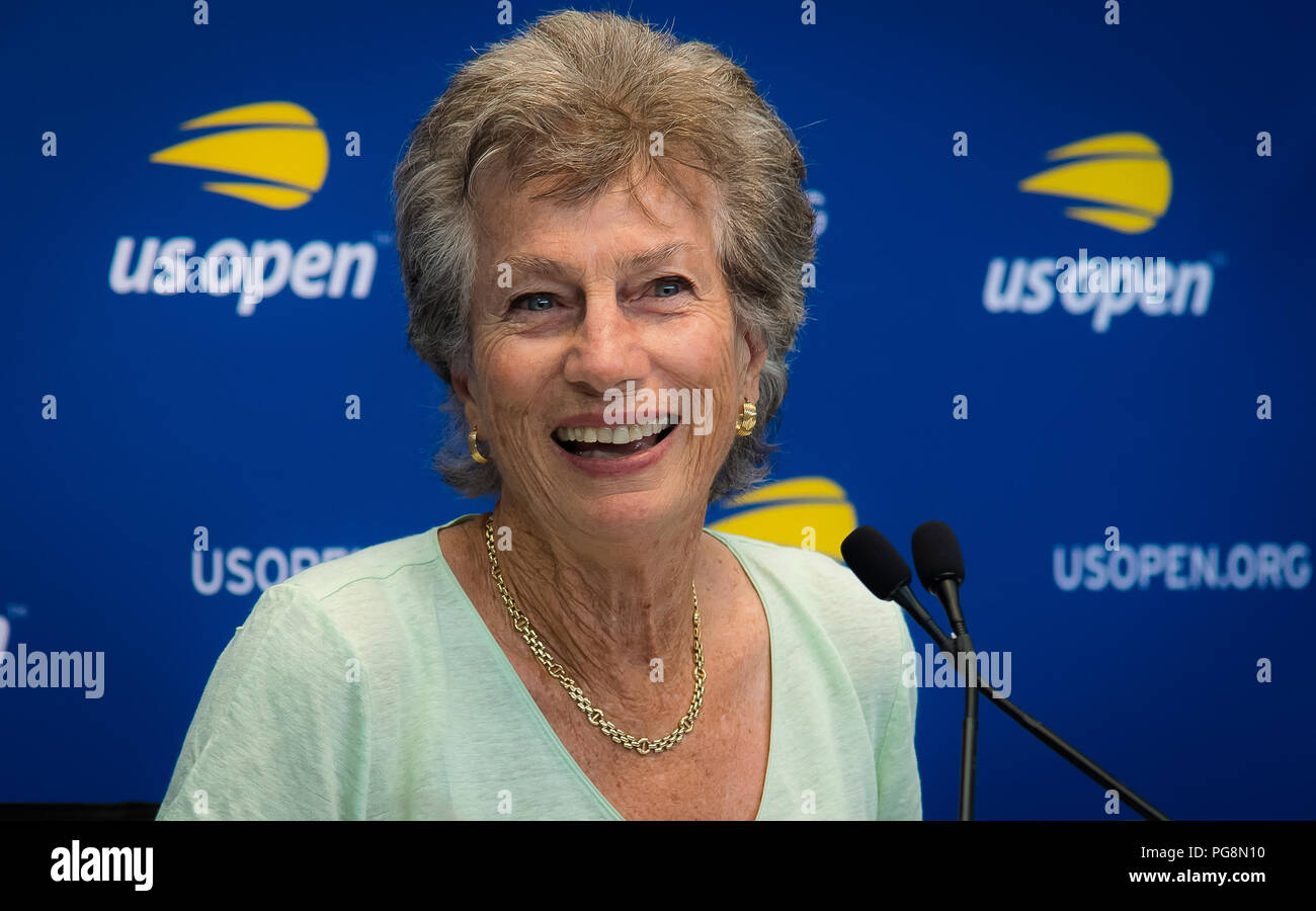 New York, USA. 24th Aug 2018. Virginia Wade during Media Day at the 2018 US Open Grand Slam tennis tournament. New York, USA. August 24th 2018. 24th Aug, 2018. Credit: AFP7/ZUMA Wire/Alamy Live News Stock Photo