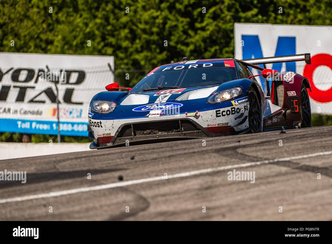 Bowmanville, CAN., 08 Jul 2018. 8th July, 2018. The number 67 Ford GT, driven by the team of Ryan Briscoe and Richard Westbrook, in the GT Le Mans series, navigate the hairpin number 5 Moss corner on 08 of July, 2018 at Canadian Tire Motorsport Park during the Mobil 1 SportsCar Grand Prix weekend. Credit: Victor Biro/ZUMA Wire/Alamy Live News Stock Photo