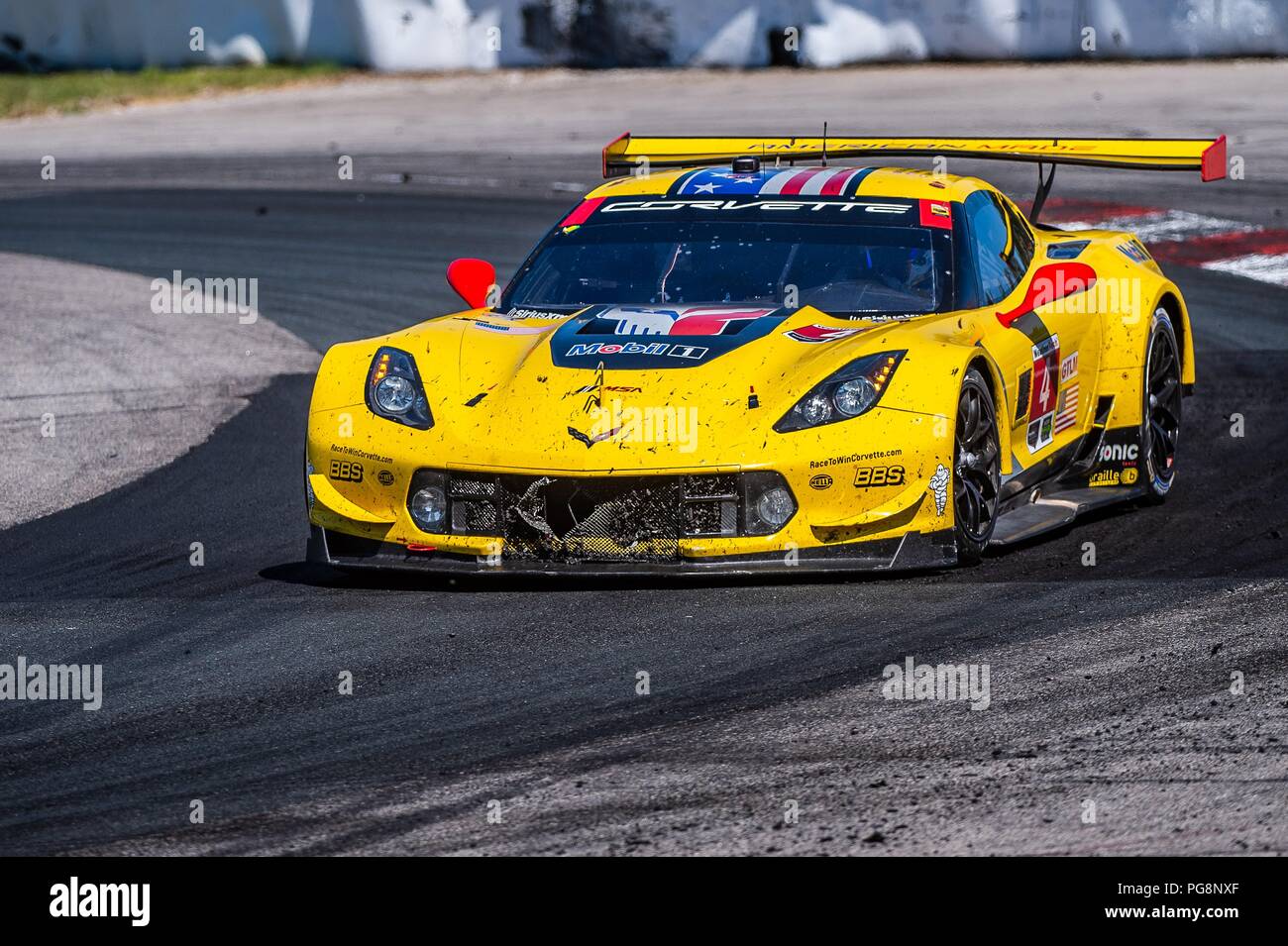 Bowmanville, CAN., 08 Jul 2018. 8th July, 2018. The number 4 Corvette C7.R, driven by the team of Oliver Gavin and Tommy Milner, in the GT Le Mans series, navigate the hairpin number 5 Moss corner on 08 of July, 2018 at Canadian Tire Motorsport Park during the Mobil 1 SportsCar Grand Prix weekend. Credit: Victor Biro/ZUMA Wire/Alamy Live News Stock Photo