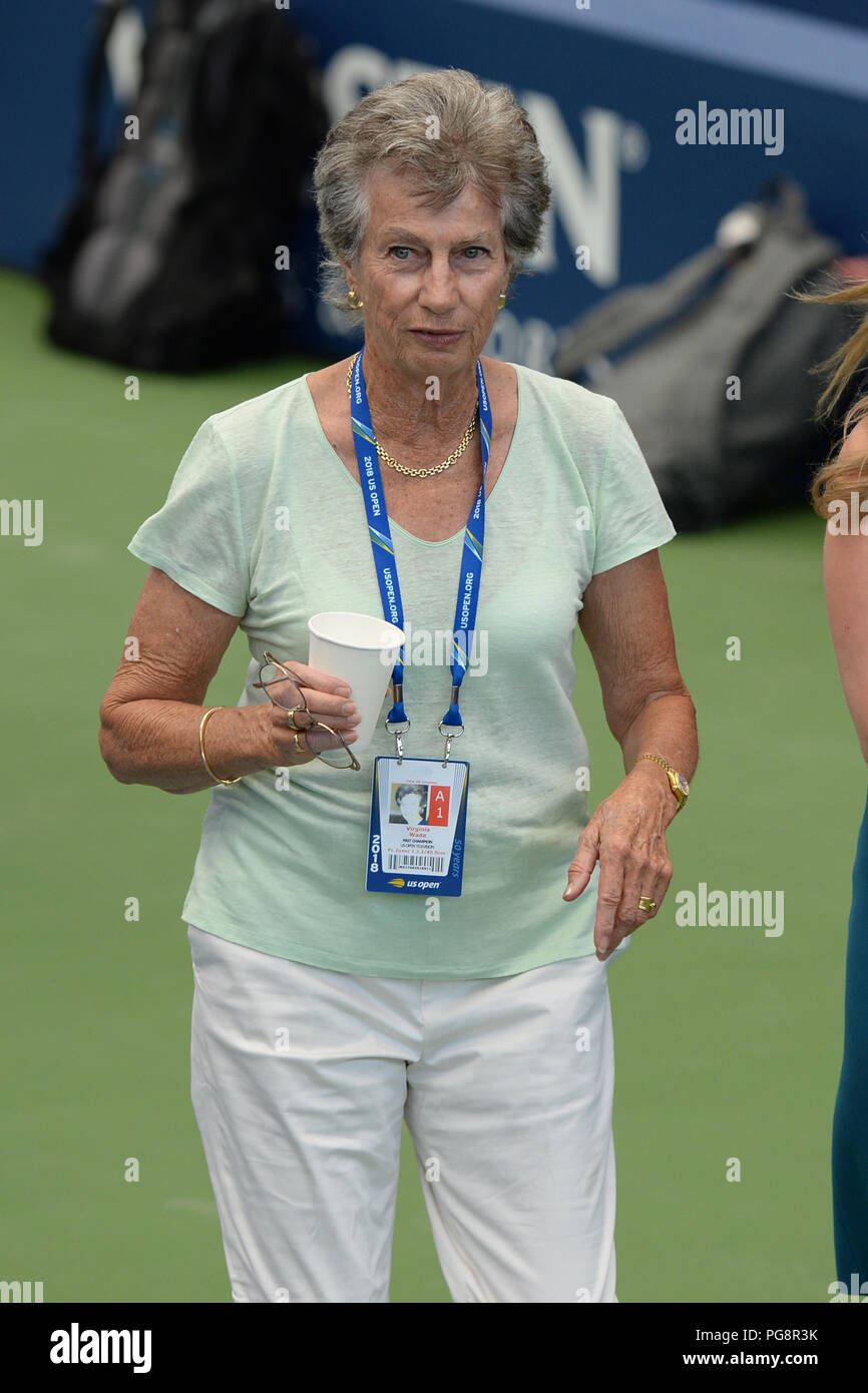 Flushing NY, USA. 24th Aug, 2018. Virginia Wade attends Media Day on Louis Armstrong Stadium at the USTA Billie Jean King National Tennis Center on August 24, 2018 in Flushing Queens. Credit: Mpi04/Media Punch ***No Ny Newspapers***/Alamy Live News Stock Photo