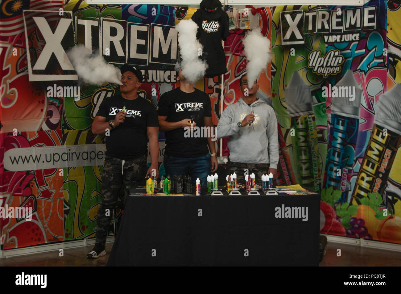 London UK 25 August 2018 The Vape show welcome E Cig smokers to London  Olympia Showcasing manufacturers and vendors from around the world to vapers;  with over 100 brands, both large and