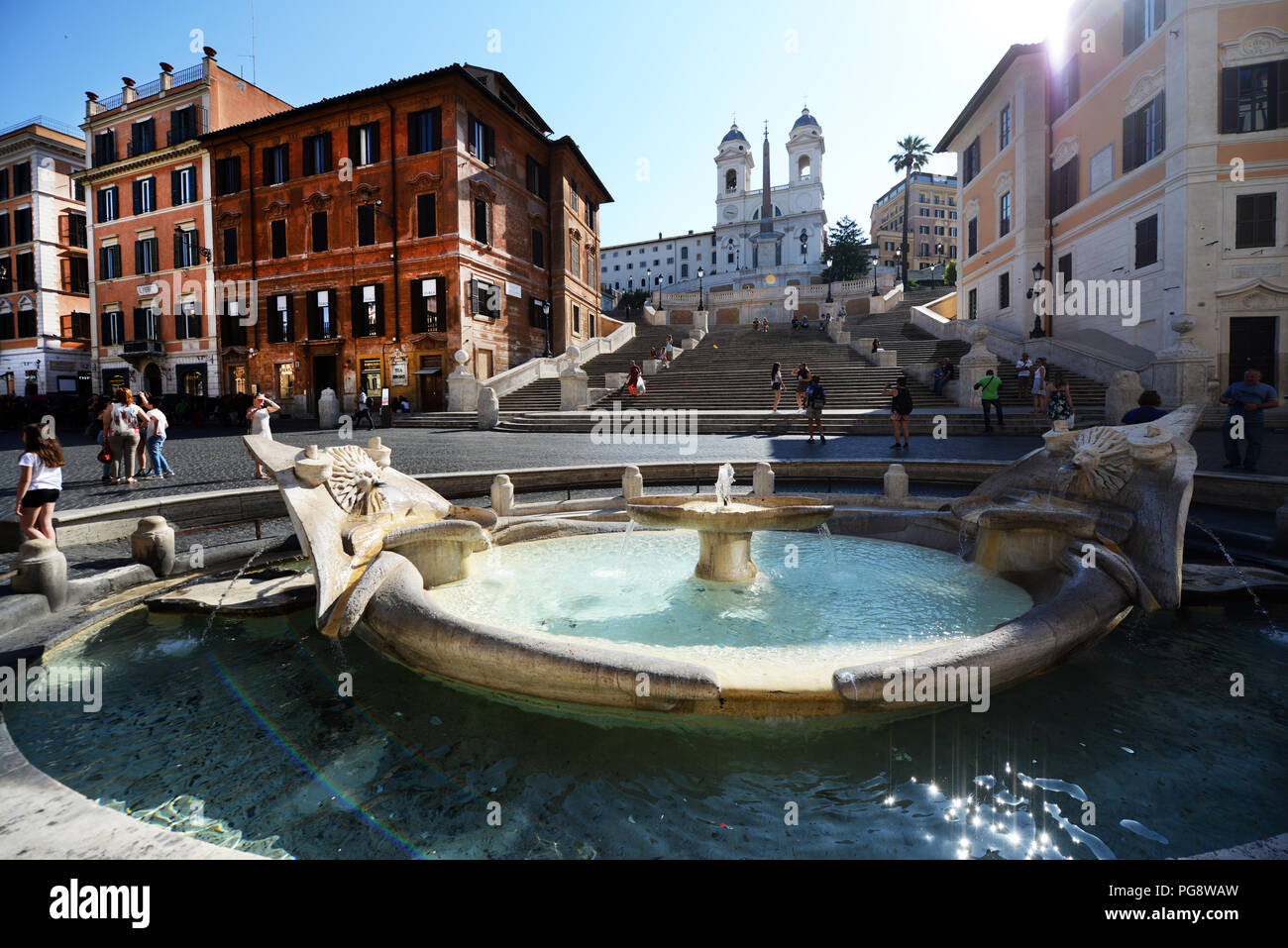 The Fontana della Barcaccia in Piazza di Spagna in Rome. Stock Photo