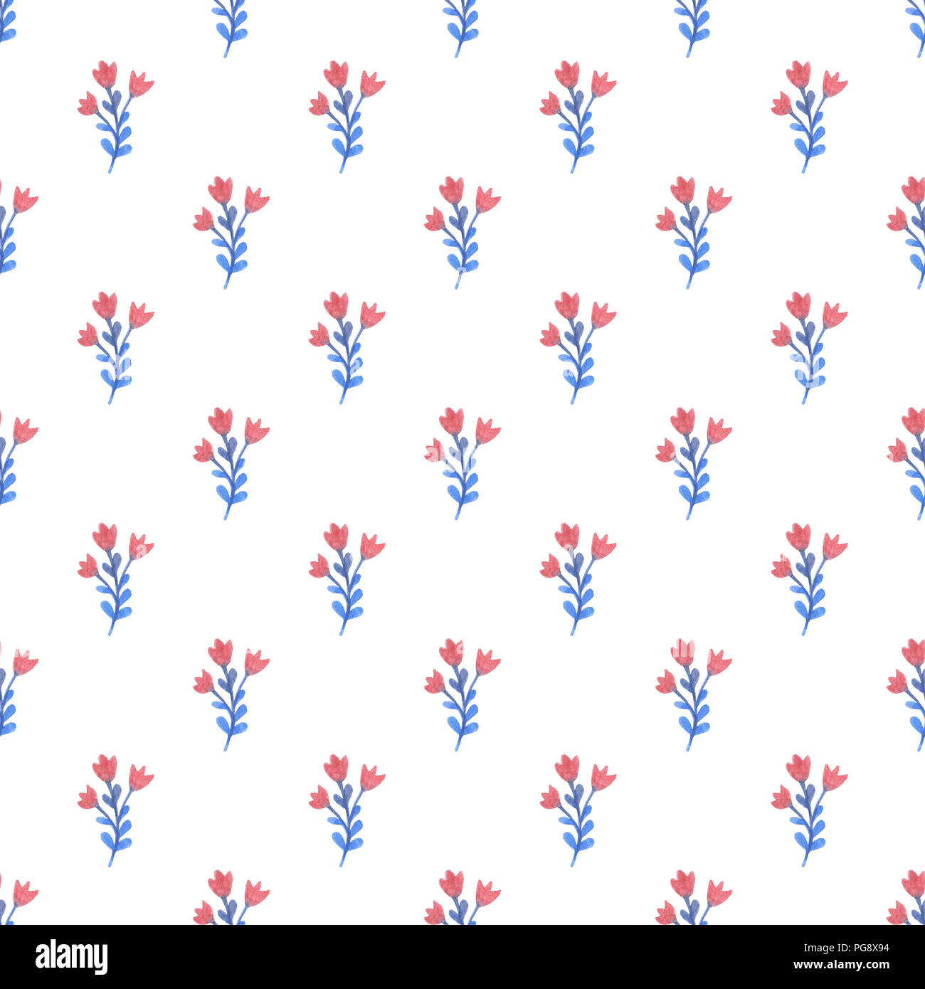 Watercolor floral seamless pattern with blue and pink flowers on a ...