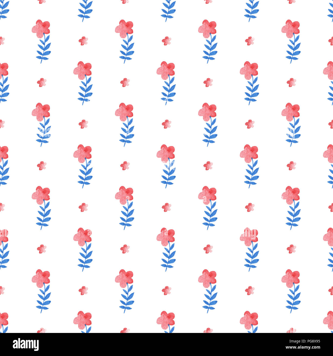 Watercolor floral seamless pattern with blue and pink flowers on a ...