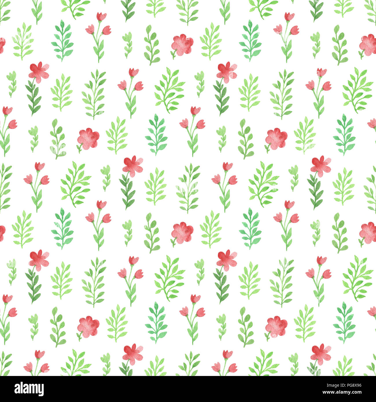 Watercolor floral seamless pattern with green flowers and leaves on a ...