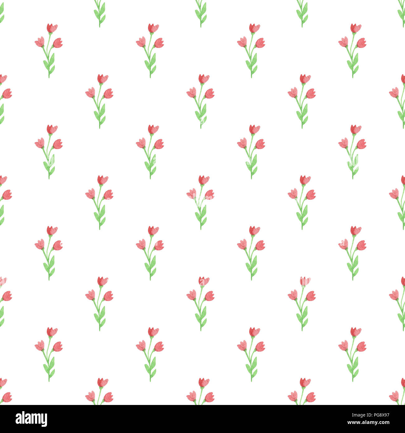 Watercolor floral seamless pattern with pink flowers and green leaves ...