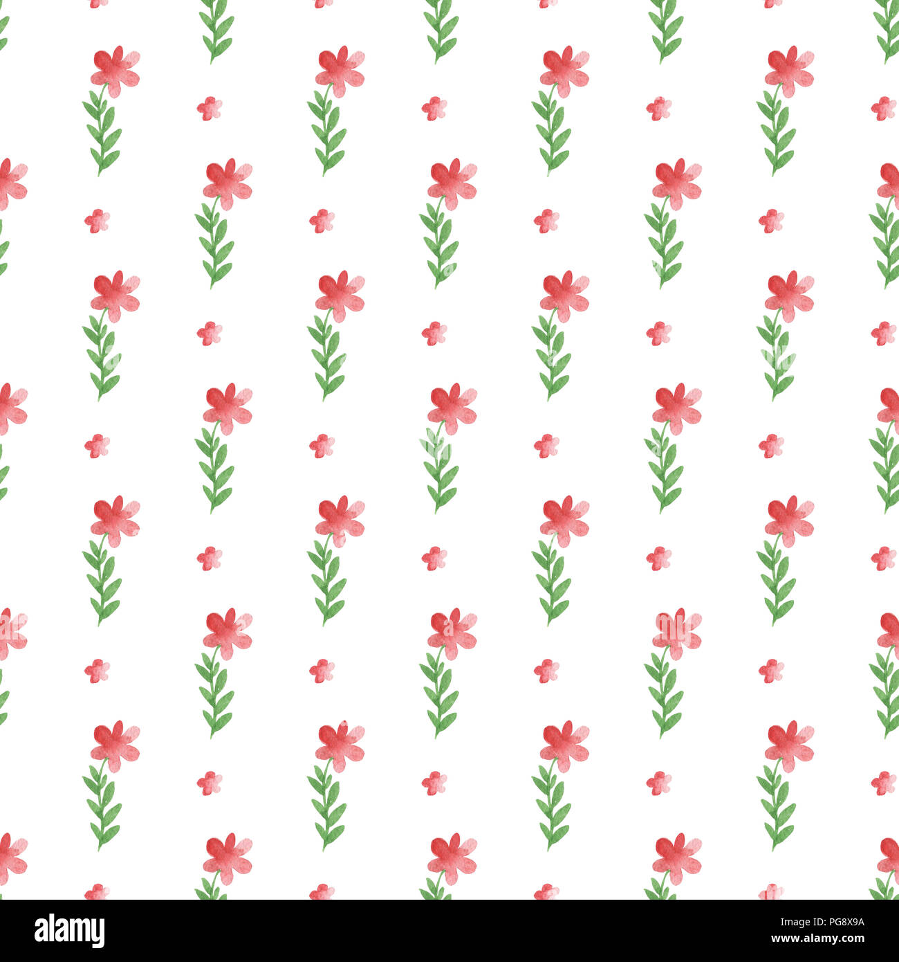 Watercolor floral seamless pattern with pink flowers and green leaves ...