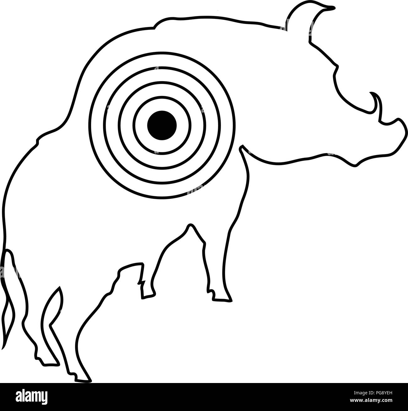 Icon of boar silhouette with target . Thin line design. Vector illustration. Stock Vector