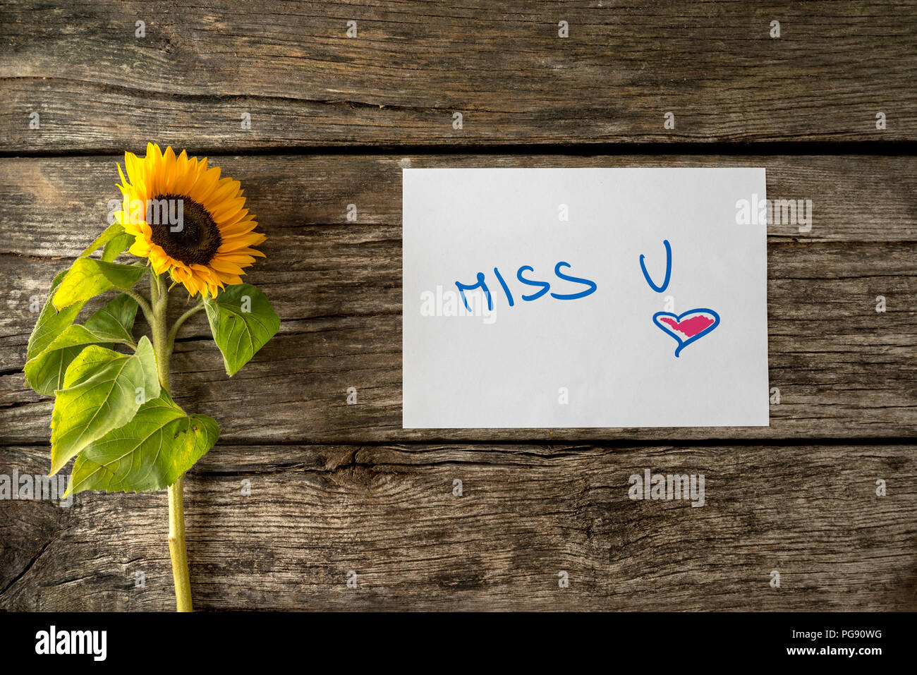 Romantic Miss u message written on white card lying on textured ...