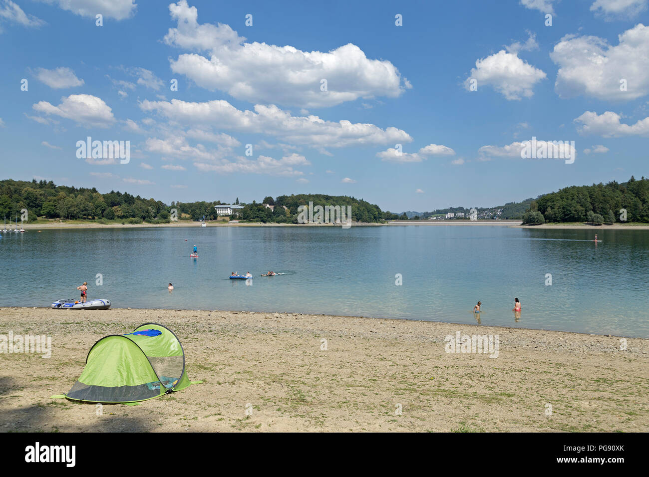 beach Berghauser Bucht and Welcome Hotel Meschede, Lake Henne, North Rhine-Westphalia, Germany Stock Photo