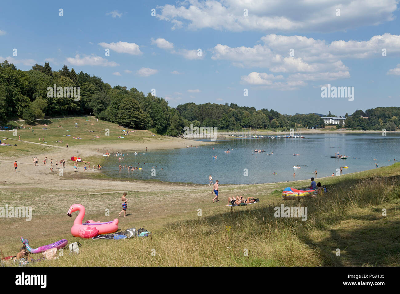 beach Berghauser Bucht and Welcome Hotel Meschede, Lake Henne, North Rhine-Westphalia, Germany Stock Photo