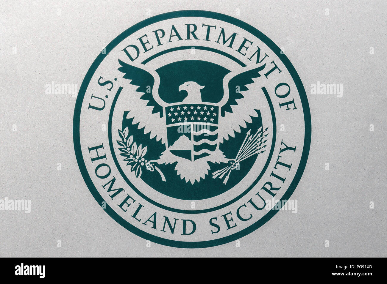 Indianapolis - Circa August 2018: Logo and seal of the United States Department of Homeland Security. DHS runs Immigration and Customs Enforcement (IC Stock Photo