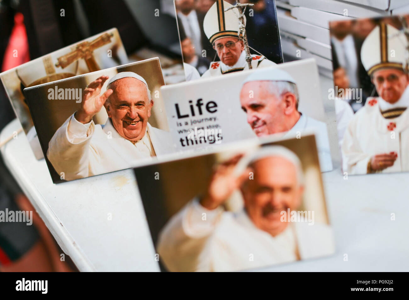 Merchandise of Pope Francis on sale in Dublin, ahead of this weekend's ...