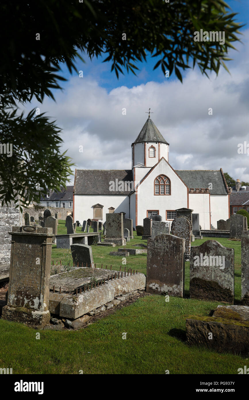 Lauder Old Parish Church in the Scottish Borders is unique. It is the only cruciform church with an octagonal central tower in Scotland. Stock Photo