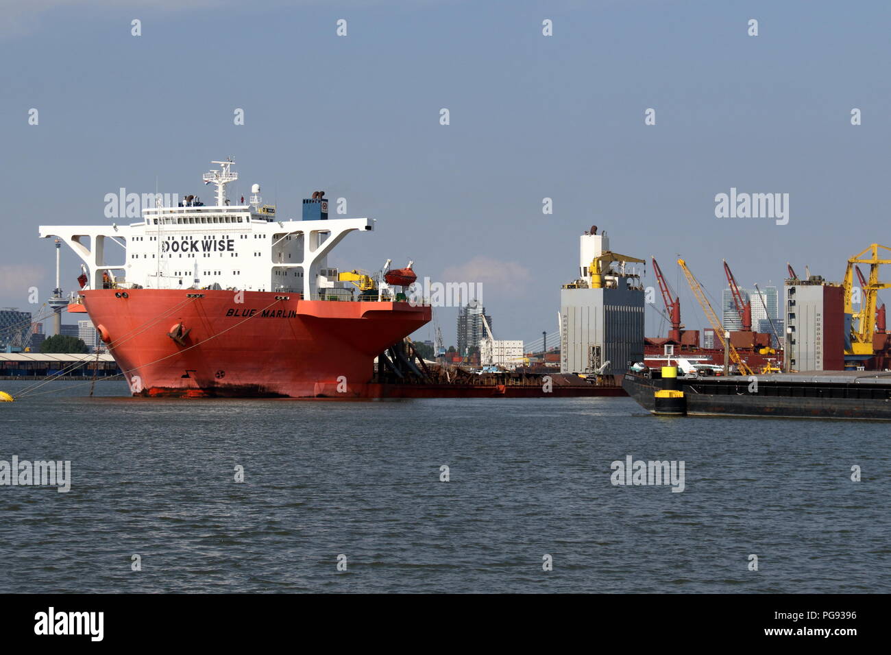 The heavy cargo vessel Blue Marlin is on July 13, 2018 in the Waalhaven of Rotterdam. Stock Photo