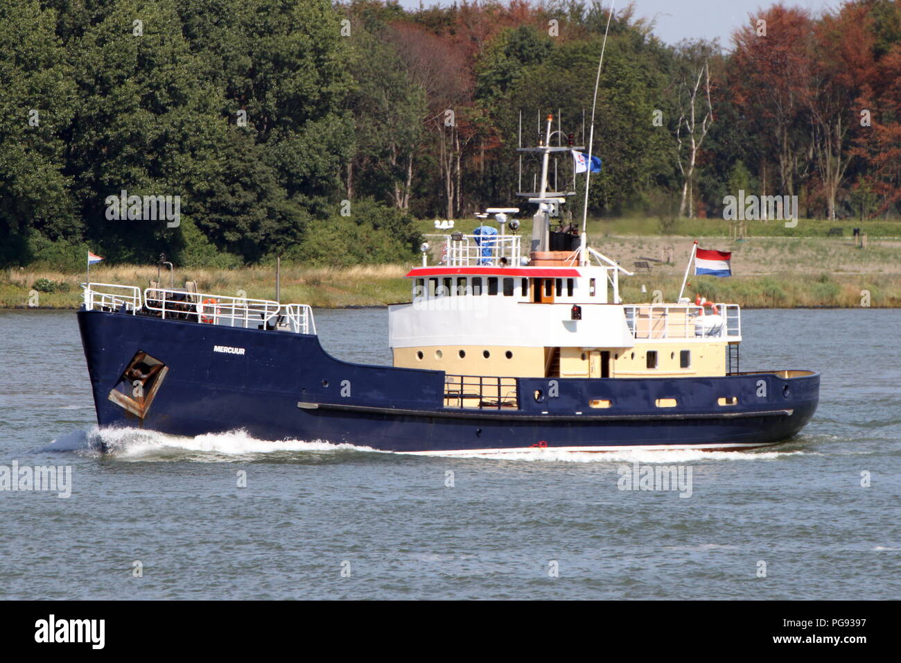 The training ship Mercuur leaves the port of Rotterdam on July 13, 2018. Stock Photo