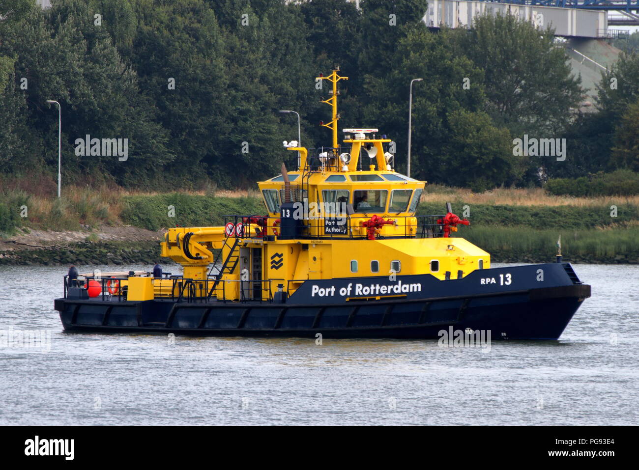 The patrol boat RPA 13 operates on 13 July 2018 in the port of Rotterdam. Stock Photo