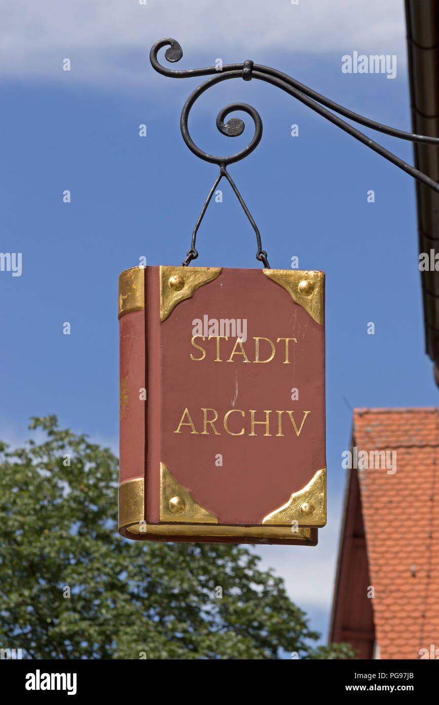 signboard of the Municipal archive, Wangen, Allgaeu, Baden-Wuerttemberg, Germany Stock Photo