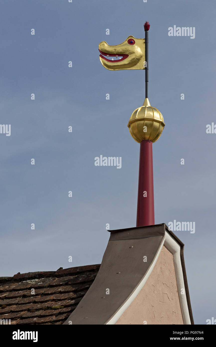 wind rose on a gable, old town, Wangen, Allgaeu, Baden-Wuerttemberg, Germany Stock Photo