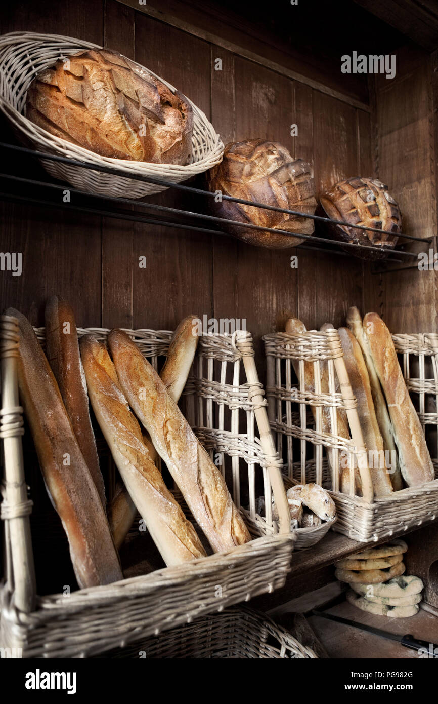 Stalls of rustic breads in a French bakery Stock Photo - Alamy