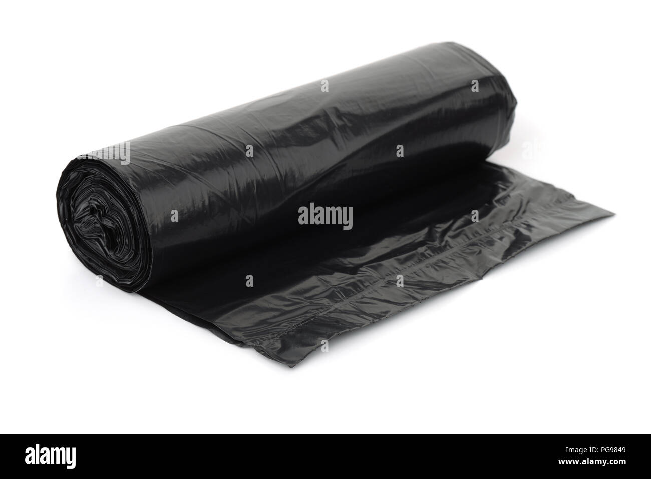 Black bin bags roll isolated obn white Stock Photo