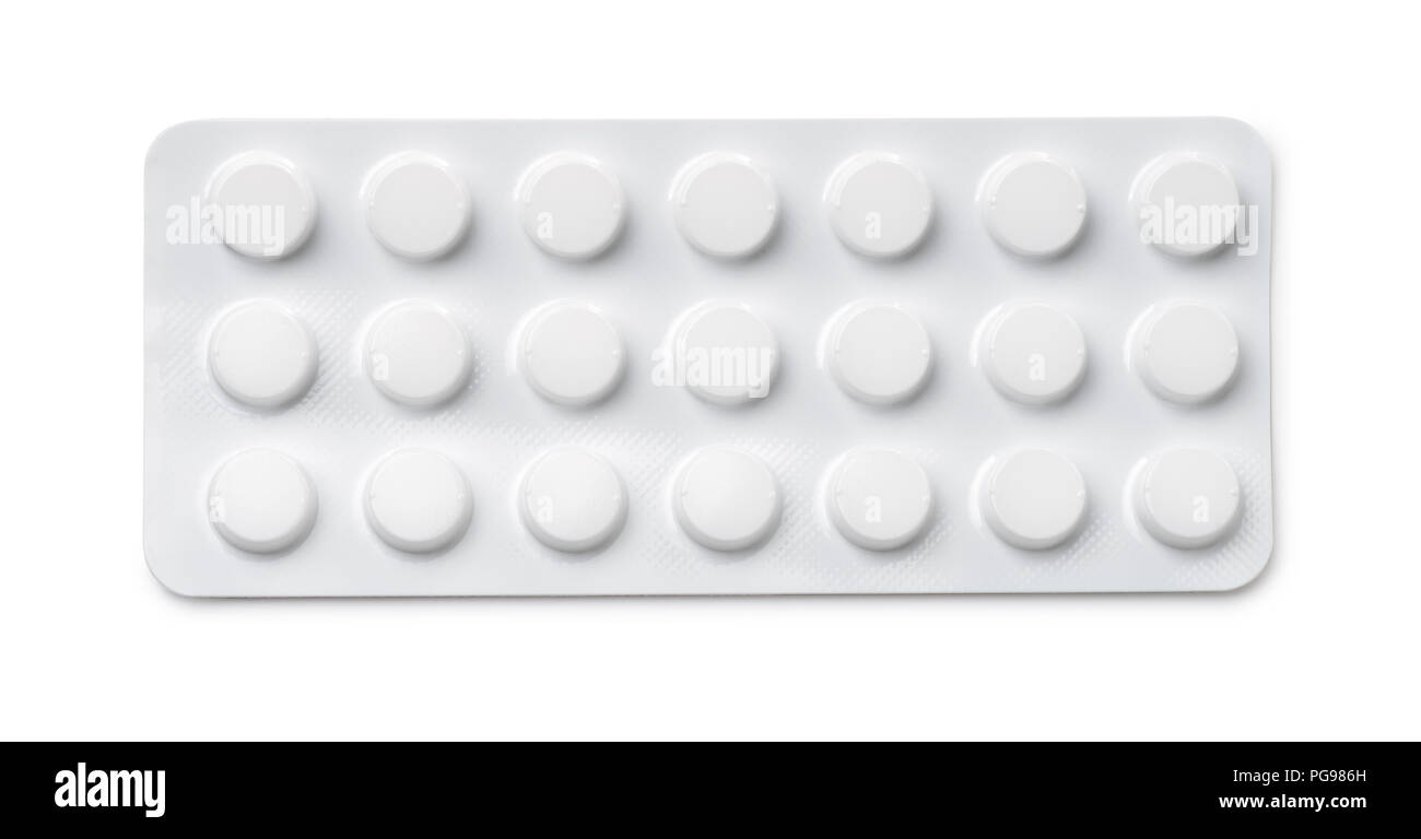 Top view of pills blister pack isolated on white Stock Photo