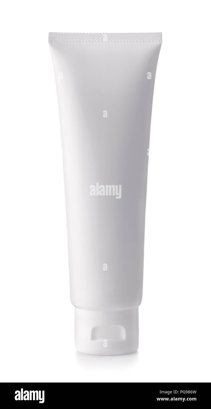 Front view of blank plastic cosmetic tube isolated on white Stock Photo