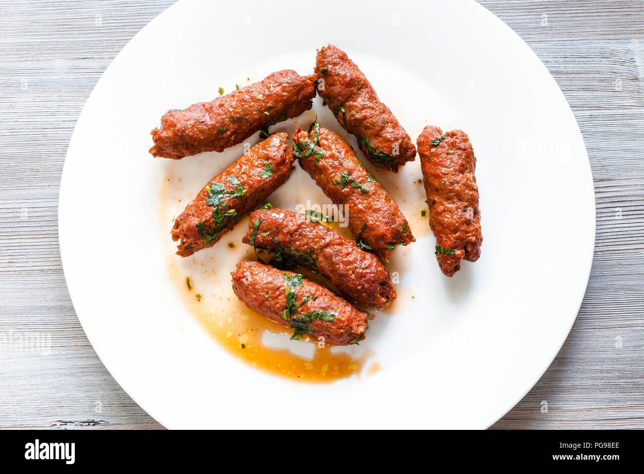 Indian cuisine Mutton Seekh Kabab (Hyderabadi Seekh) from minced lamb meat roasted on skewers