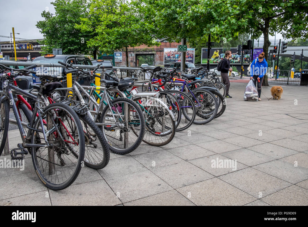 Bike park outside Piccadilly station in Manchester Stock Photo Alamy