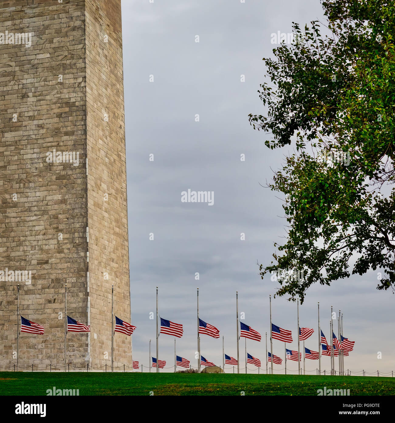 The flag circle arount the base of the Washington Monument in Washington, DC. Stock Photo
