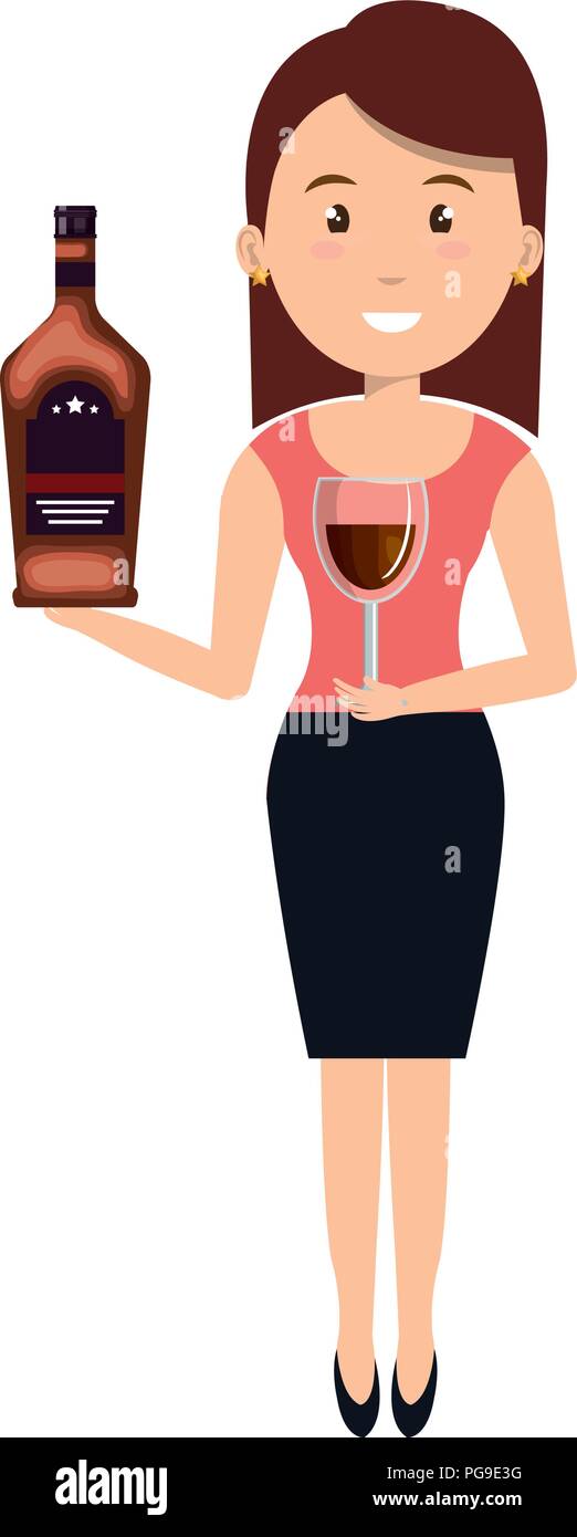 woman with whiskey bottle drink Stock Vector