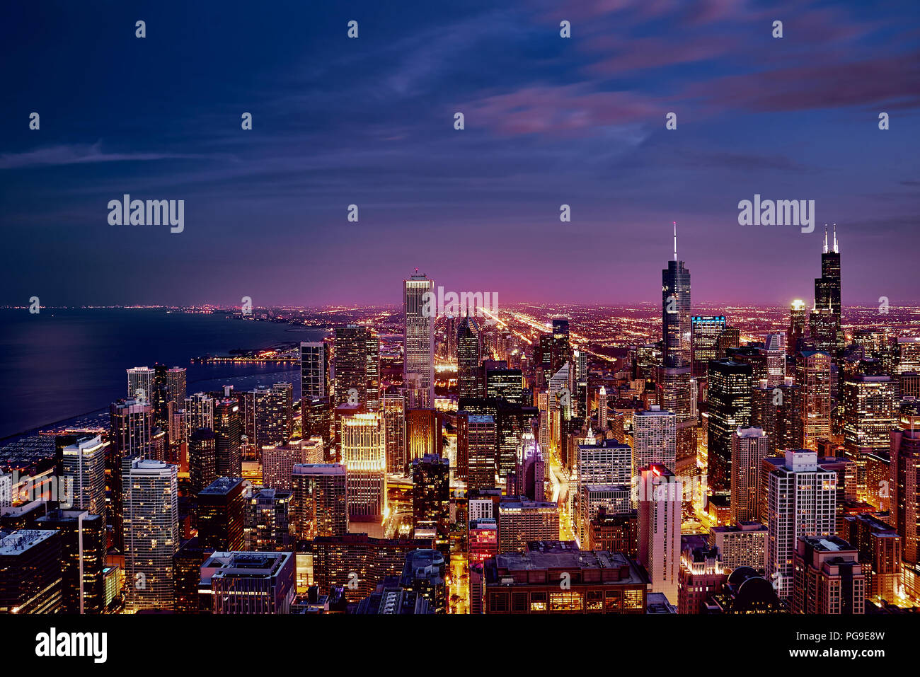 Purple Skyline Panorama of Chicago Loop Stock Photo - Alamy