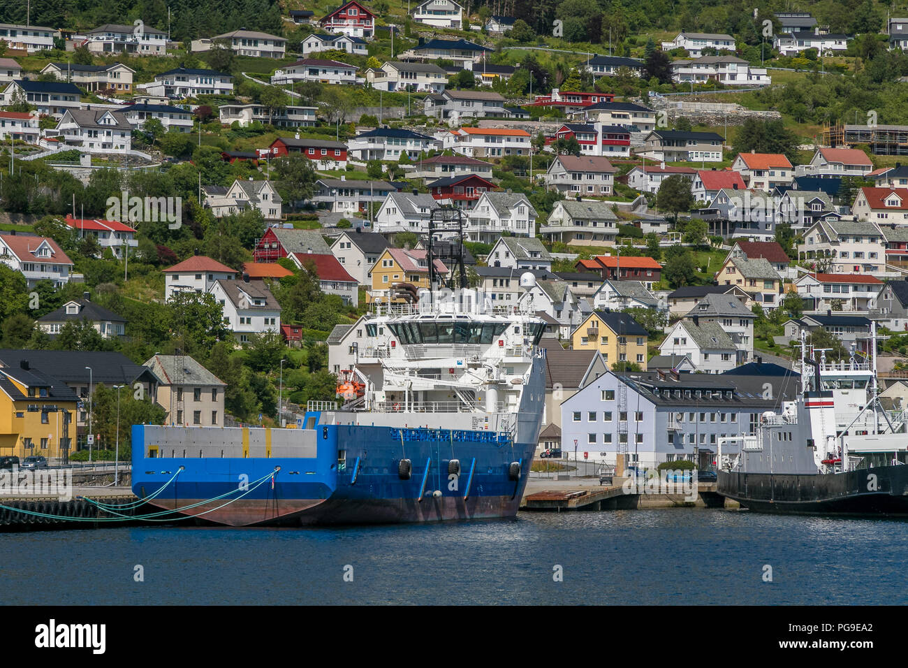 Industrial vessel is docked in port of Maloy, Norway. Stock Photo