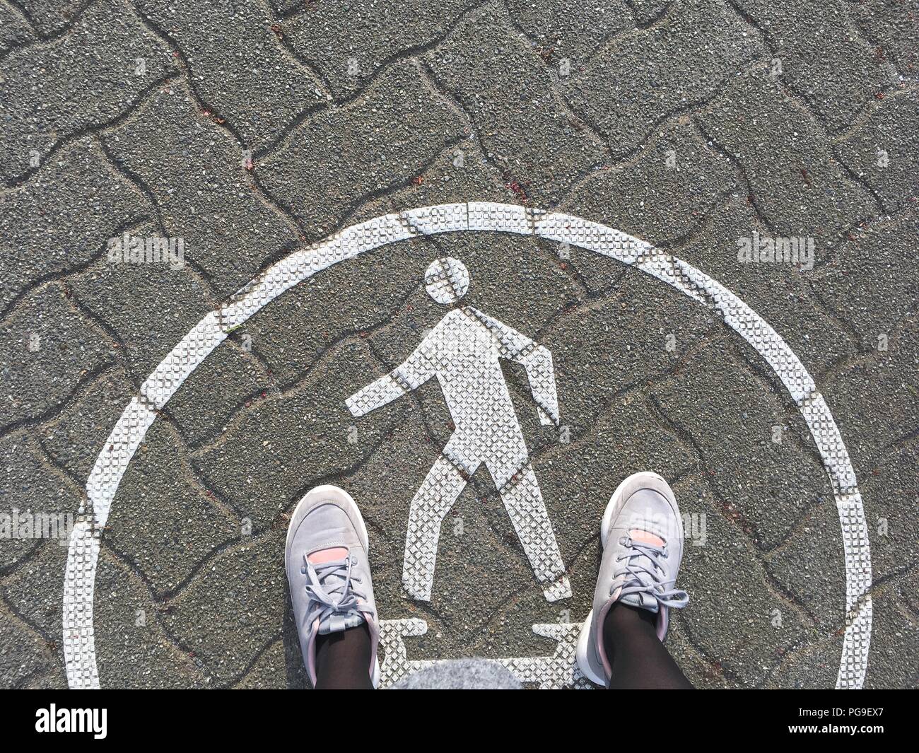 Walking Sign and Feet Stock Photo