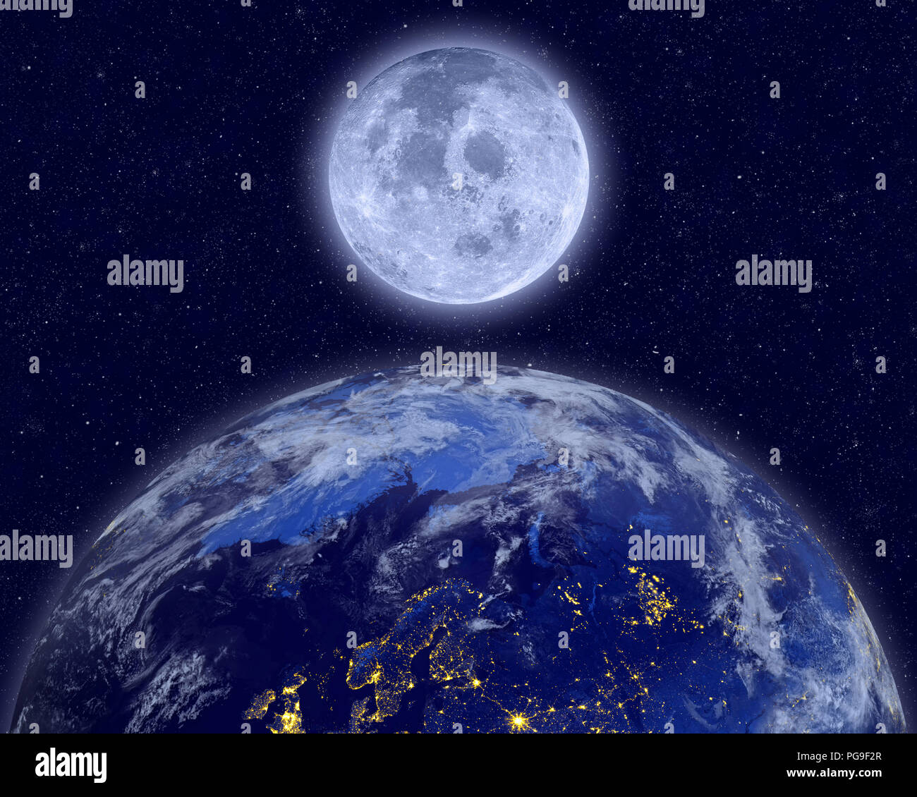 Planet Earth And Full Moon On Night Sky Elements Of This Image Furnished By Nasa Stock Photo Alamy