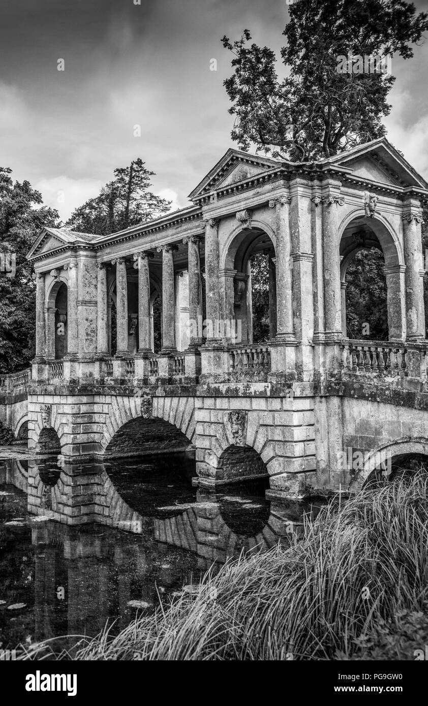Stowe gardens folly in black and white Stock Photo