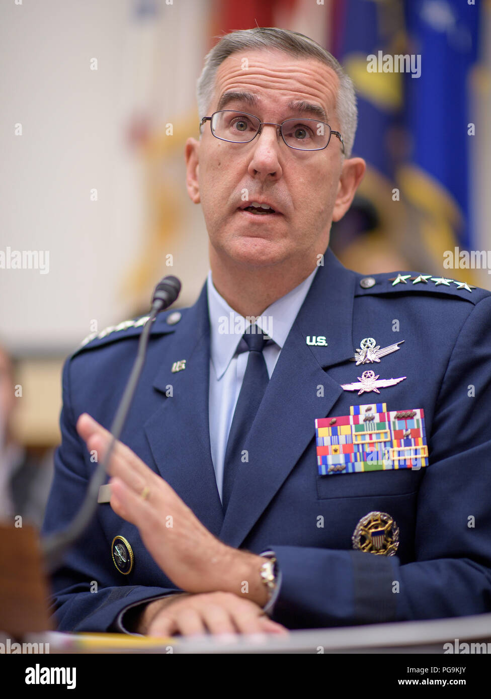 Commander, U.S. Strategic Command, General John Hyten testifies before the House Subcommittee on Strategic Forces during a hearing on Space Situational Awareness: Whole of Government Perspectives on Roles and Responsibilities, Friday, June 22, 2018 at the Rayburn House Office Building in Washington. Stock Photo
