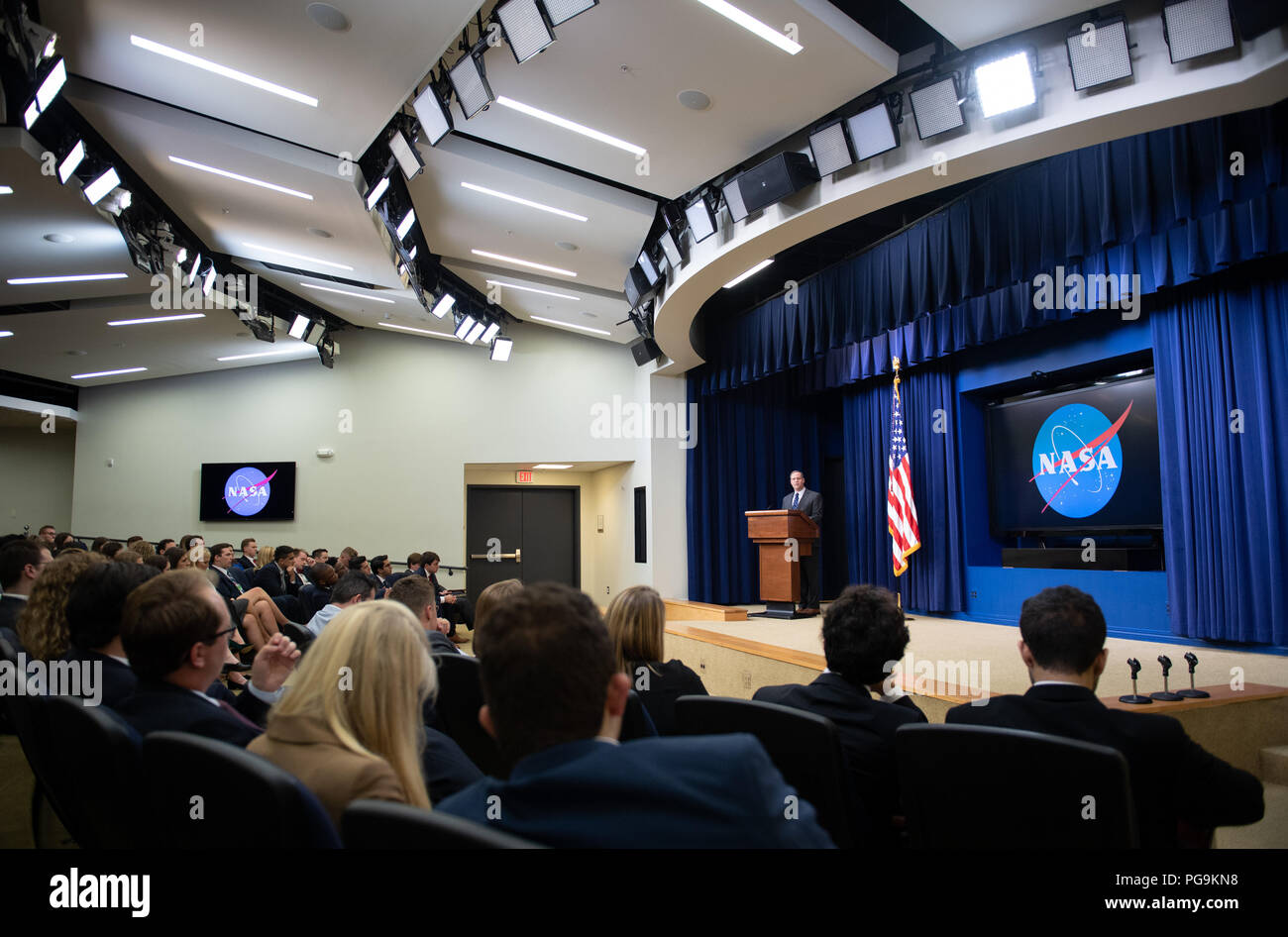 NASA Administrator Jim Bridenstine speaks at the &quot;Face to Face with Our Future: A Day with Young Leaders&quot; event, Wednesday, June 27, 2018 at the Eisenhower Executive Office Building in Washington, DC. Stock Photo