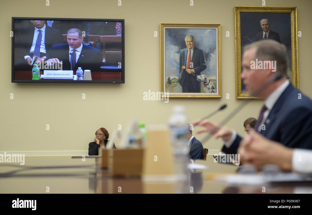 NASA Administrator Jim Bridenstine testifies before the House Committee on Science, Space, and Technology during a hearing on the James Webb Space Telescope, Wednesday, July 25, 2018 at the Rayburn House Office Building in Washington. Stock Photo