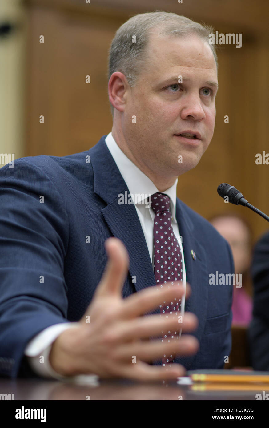 NASA Administrator Jim Bridenstine testifies before the House Committee on Science, Space, and Technology during a hearing on the James Webb Space Telescope, Wednesday, July 25, 2018 at the Rayburn House Office Building in Washington. Stock Photo
