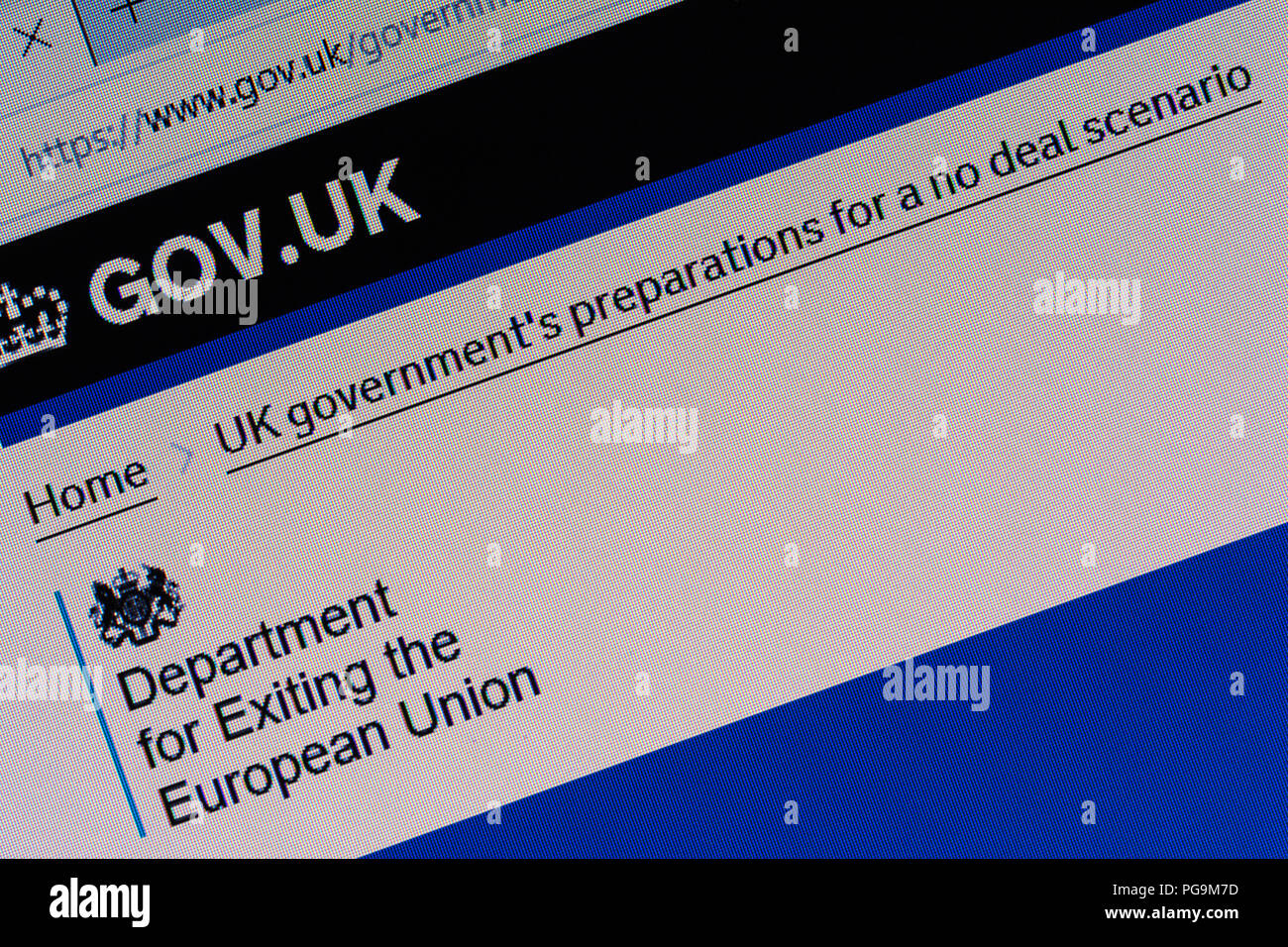 Gov.uk website screenshot displaying information about the UK government's preparations for a no deal Brexit scenario, August 2018 Stock Photo